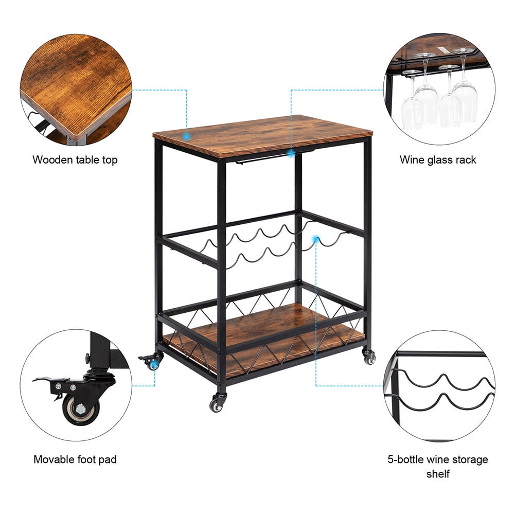 Kepooman Industrial Kitchen Serving Carts Rolling Bar Cart with 3 Tier Storage Shelves Bar Carts for The Home with Wine Glass Holder, Vintage Gray Kepooman Industrial Kitchen Serving Carts Rolling Bar Cart with 3 Tier Storage Shelves Bar Carts for The Home with Wine Glass Holder, Vintage Gray