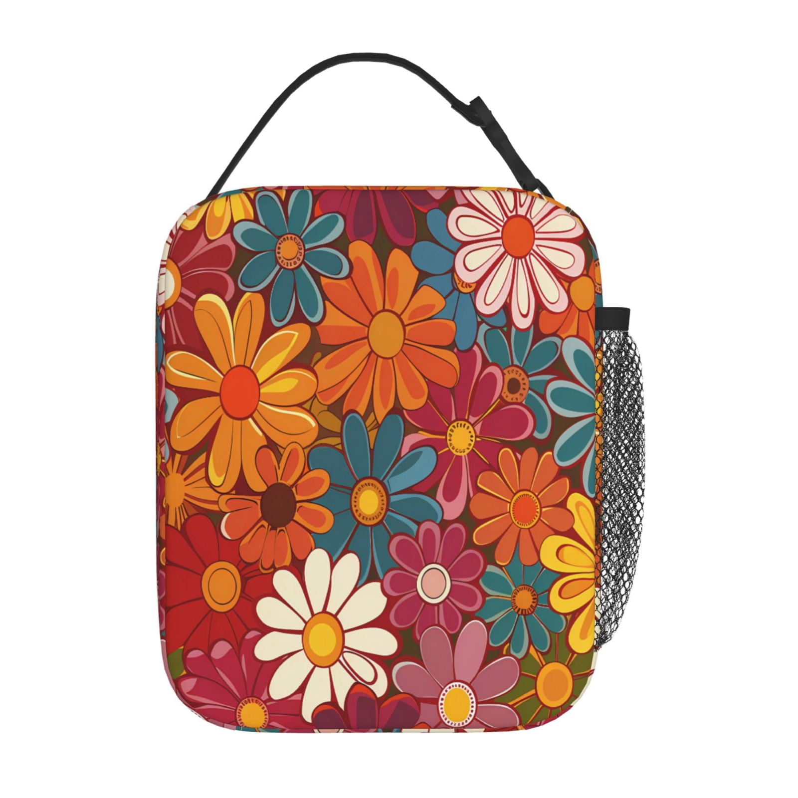 Lunch Bag For Women Men Insulated Portable Lunch Box Bento Box Office Picnic Travel Cooler Bag Colorful Floral Pattern Groovy Flowers (2)