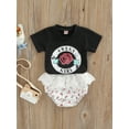 thumbnail image 3 of Franhais Infant Girl Short Sleeve Tops + Shorts, Letter Floral Print Lace Patchwork Summer Clothing, 3 of 9