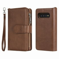 Galaxy S10 Wallet Case, Dteck Pure Color PU Leather Case, Zipper Wallet Case, Detachable Magnetic Back Phone Cover & Card Slots & Hand Strap For Samsung Galaxy S10 6.1 inch, Brown