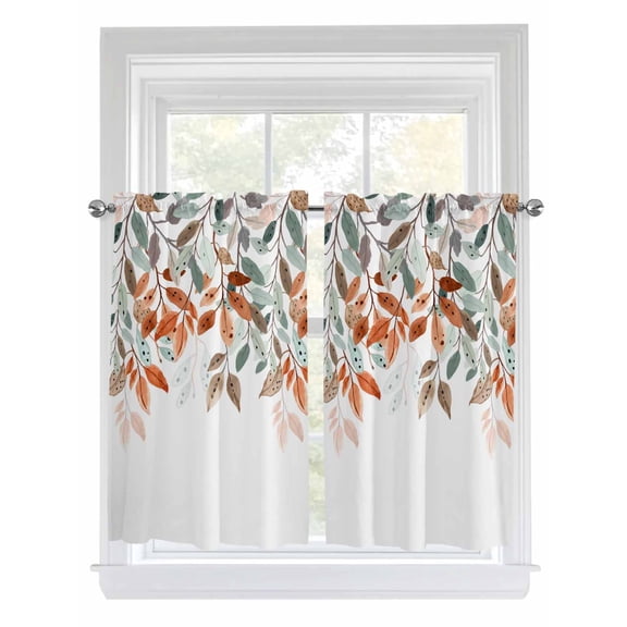 Vintage Leaves Bathroom Window Curtain, Summer Botanical Pastoral Watercolor Light Filtering Coffee Kitchen Curtains, Bedroom Living Room Curtains 2 Panel 84"x54"
