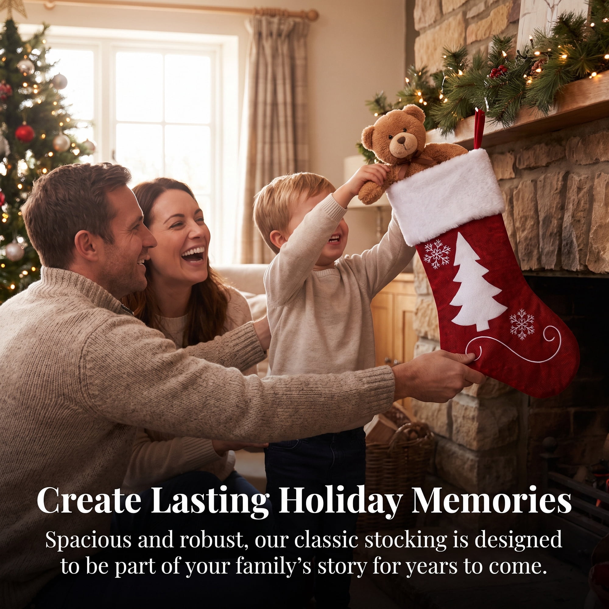 Unique Bargains Embroidered Stocking Cable Knit Christmas Tree Pattern 18"