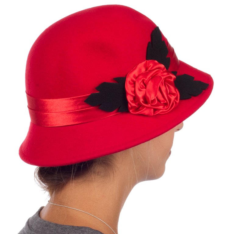 Sakkas Farrah Vintage Style Wool Cloche Hat - Red - One Size  display picture 3