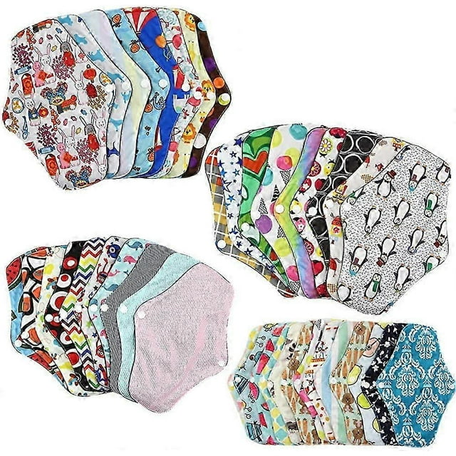 10PC Reusable Menstrual Pads,Bamboo Cotton Panty Liner Washable Reusable Menstrual(Random pattern)