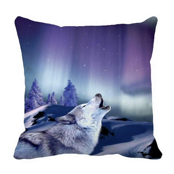 PHFZK Animal Pillow Case, Wolf Howling in Forest Pillowcase Throw
