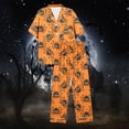 thumbnail image 5 of Lounge Sets for Women BWASD Cozy Satin Printed Pajama Set Short Sleeve Top and Pants Home Wear Sleepwear Halloween Autumn Holiday Night for Halloween Funny Gift Orange,XL, 5 of 5