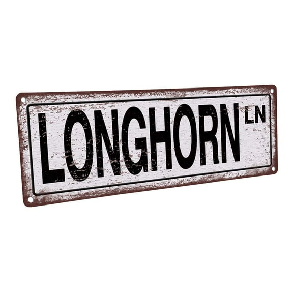Longhorn Ln 4"x12" Metal Sign, Wall Décor for Farm and Country