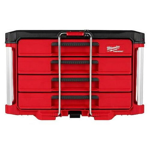 Milwaukee Tool PACKOUT 4-Drawer Tool Box, Polymer, Black/Red, 22 in W x 16-1/2 in D x 14-1/2 in H