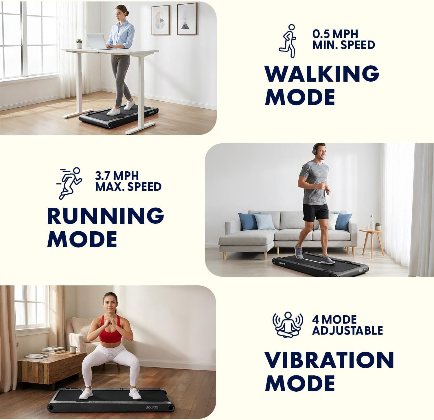 Squatz 2-in-1 Walking Pad Treadmill with Vibration Plate, Under Desk Treadmill with Remote, LED Display, Quiet 1.0HP Motor for Home & Office