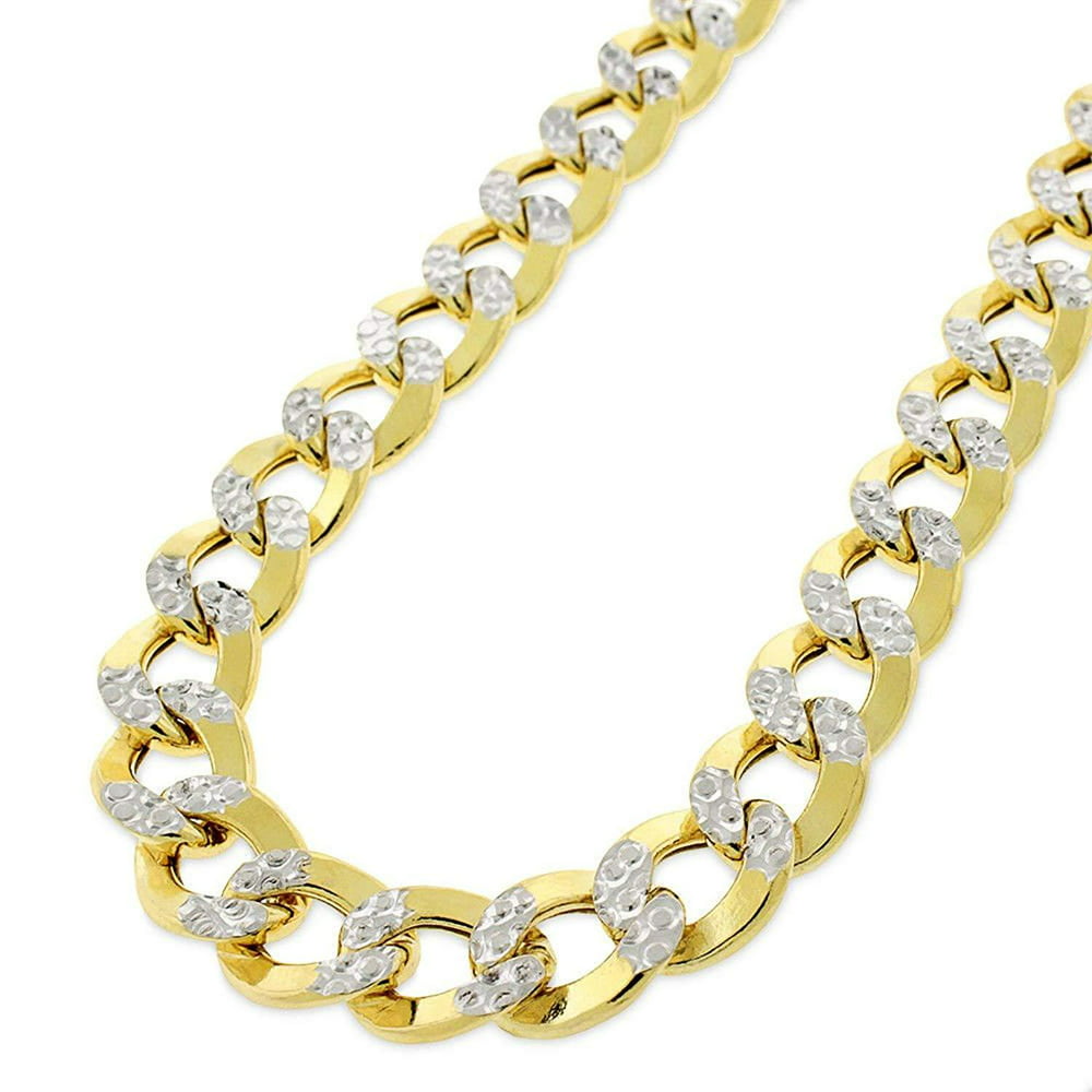 Next Level Jewelry 10k Yellow Gold 10 5mm Hollow Cuban Curb Link Diamond Cut Pave Two Tone