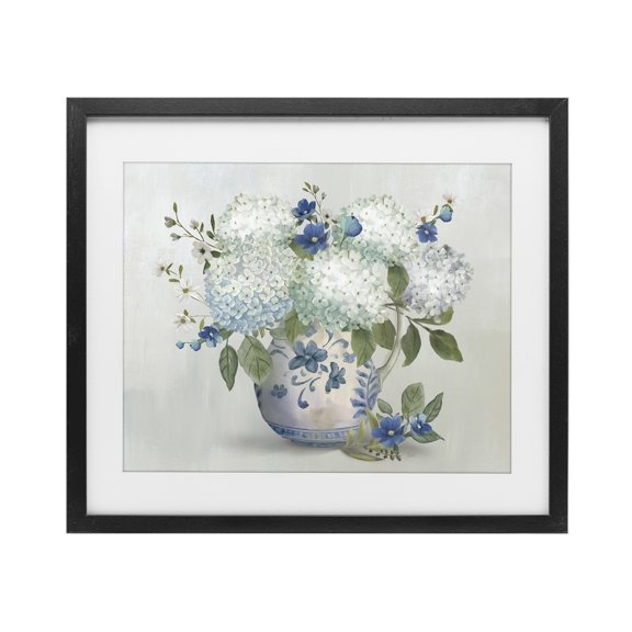 Stupell Industries Traditional Ivory & Blue Hydrangea Vase Black Framed Print Under Glass, 16 x 13, by Nan