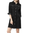 thumbnail image 5 of INSPIRE CHIC Women's Denim Dress 3/4 Sleeve Button Down Mini Jean Shirt Dress L Black, 5 of 8