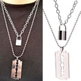 thumbnail image 1 of POINTERTECK Punk Double Layer Lock Link Chain Necklace Padlock Blade Pendant Necklace Women, 1 of 6