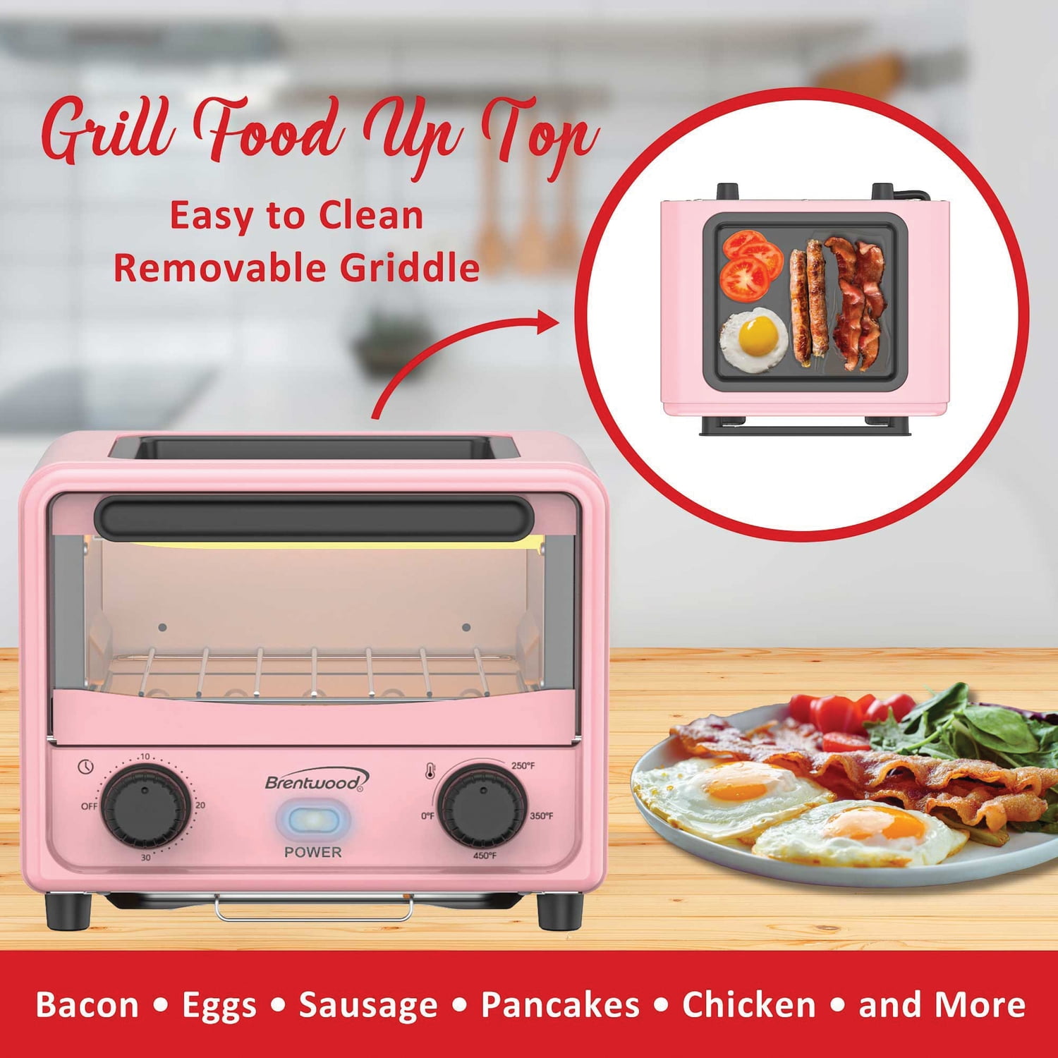 Brentwood 500 W Stainless Steel Mini Toaster Oven, Pink