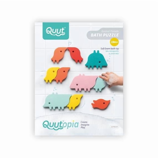 Quutopia - Bath Puzzle: Animal Parade - 10 Soft Foam Pieces - 10 Months+ - Fun & Educational - Creative Animal Shapes - Stimulates Imagination - Safe for Bath Time Play