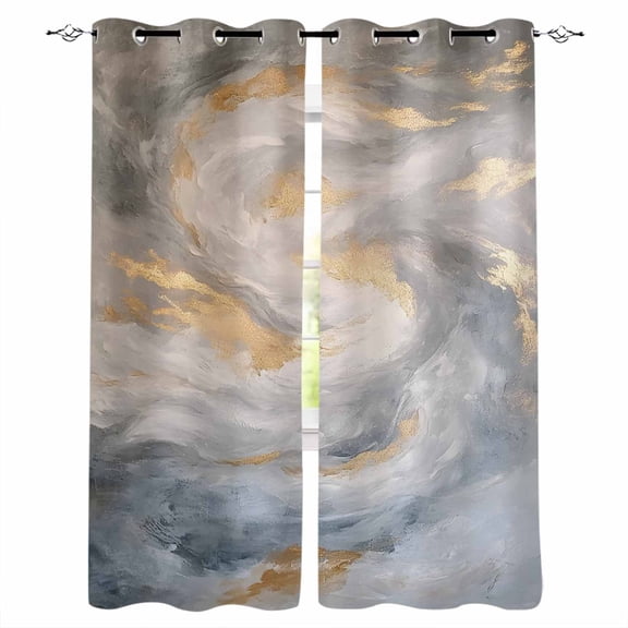 Yellow Grey Ombre Blackout Curtains 84 Inches Long for Bedroom, Modern Marble Ink Painting Abstract Thermal Insulated Room Darkening Black Out Window Curtain Panels Grommet Drapes for Living Room