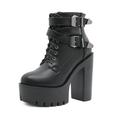 Large New Strap Platform Womens Shoes Thick High Heel Ankle Boots