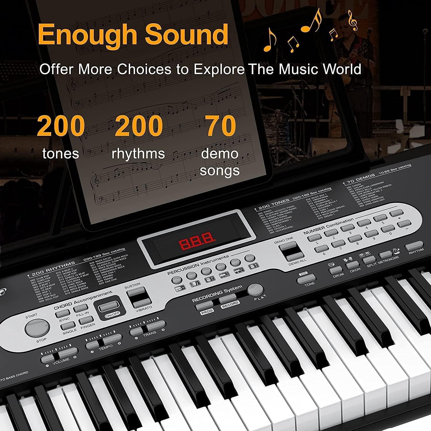 Kojooin 61 Key Keyboard Piano Beginners Professional Electronic Musical Keyboard Set with Microphone & Piano App Supports MP3/USB MIDI/Microphone Insertion of the pedal