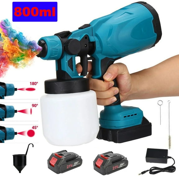 800ml Cordless Paint Sprayer with 2 Batteries - Electric Airless Paint Gun for Furniture, Cabinets, Fence & Walls - Adjustable Settings, Lightweight for DIY Home Projects