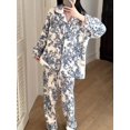 thumbnail image 3 of Womens Multicolor Floral Print Fleece Pajama Set - Cozy Long Sleeve, 3 of 5