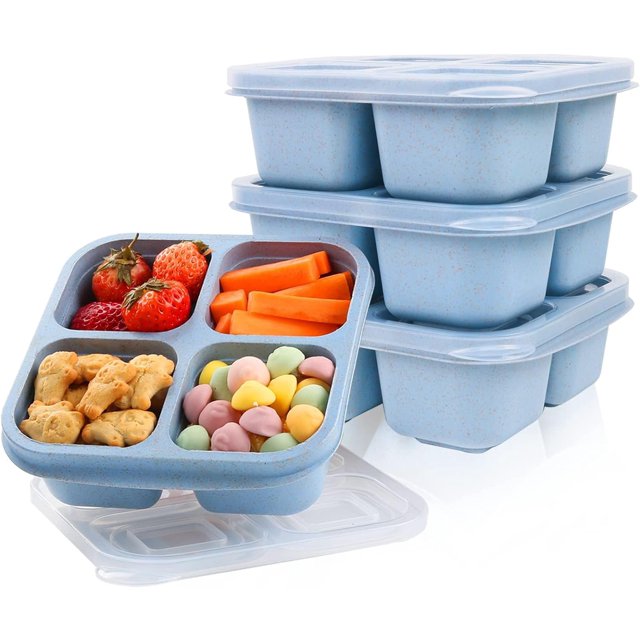 4 Pack Snack Containers, Reusable Bento Snack Box, 4 Compartments Meal Prep Lunch Containers for Kids Adults, Divided Food Storage Containers for School Work Travel (Mix)