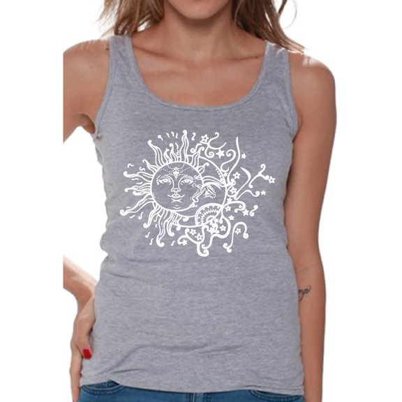Awkward Styles Sun and Moon Tanks for Women Patterned Tank Top for Ladies Women Fashion Collection Tracery Tshirt for Mom Indian Pattern T-Shirt for Her Gifts for Wife Sun and Moon Shirts Sun T-Shirt