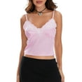 thumbnail image 2 of Musuos Women's Satin Camisole Adjustable Spaghetti Strap V Neck Sleeveless Lace Trim Crop Tops, Pink, 2 of 10