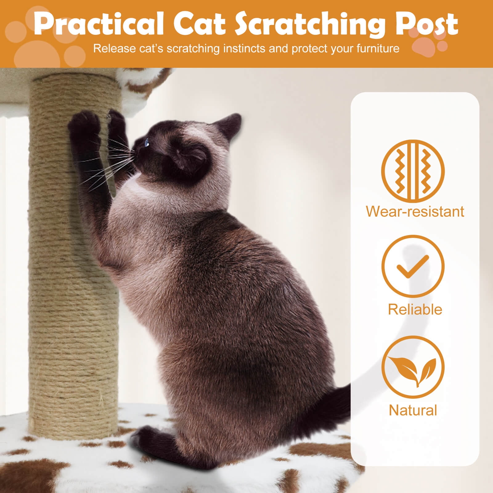 Costway Modern Cat Tree with Wide Upholstered Perch & 2-Entrance Cat Condo Scratching Posts