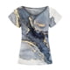 thumbnail image 4 of Moda mujer Casual cuello en V veteado nuevo cuello en V doble capa hoja manga corta 3D impreso camiseta pulóver blusa Tops Fridja  hjk6426, 4 of 5