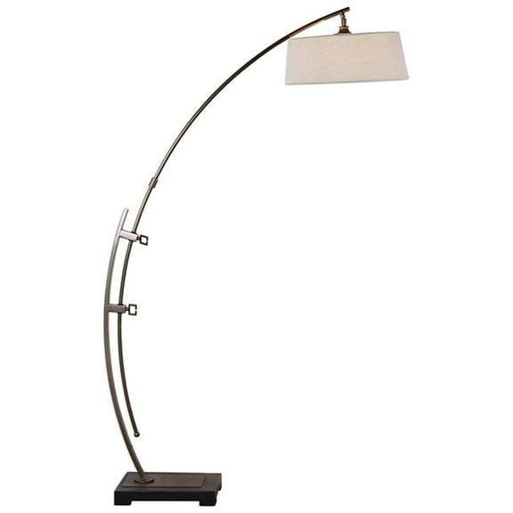 Bowery Hill Modern Arc Floor Lamp in Dark Bronze and Light Beige