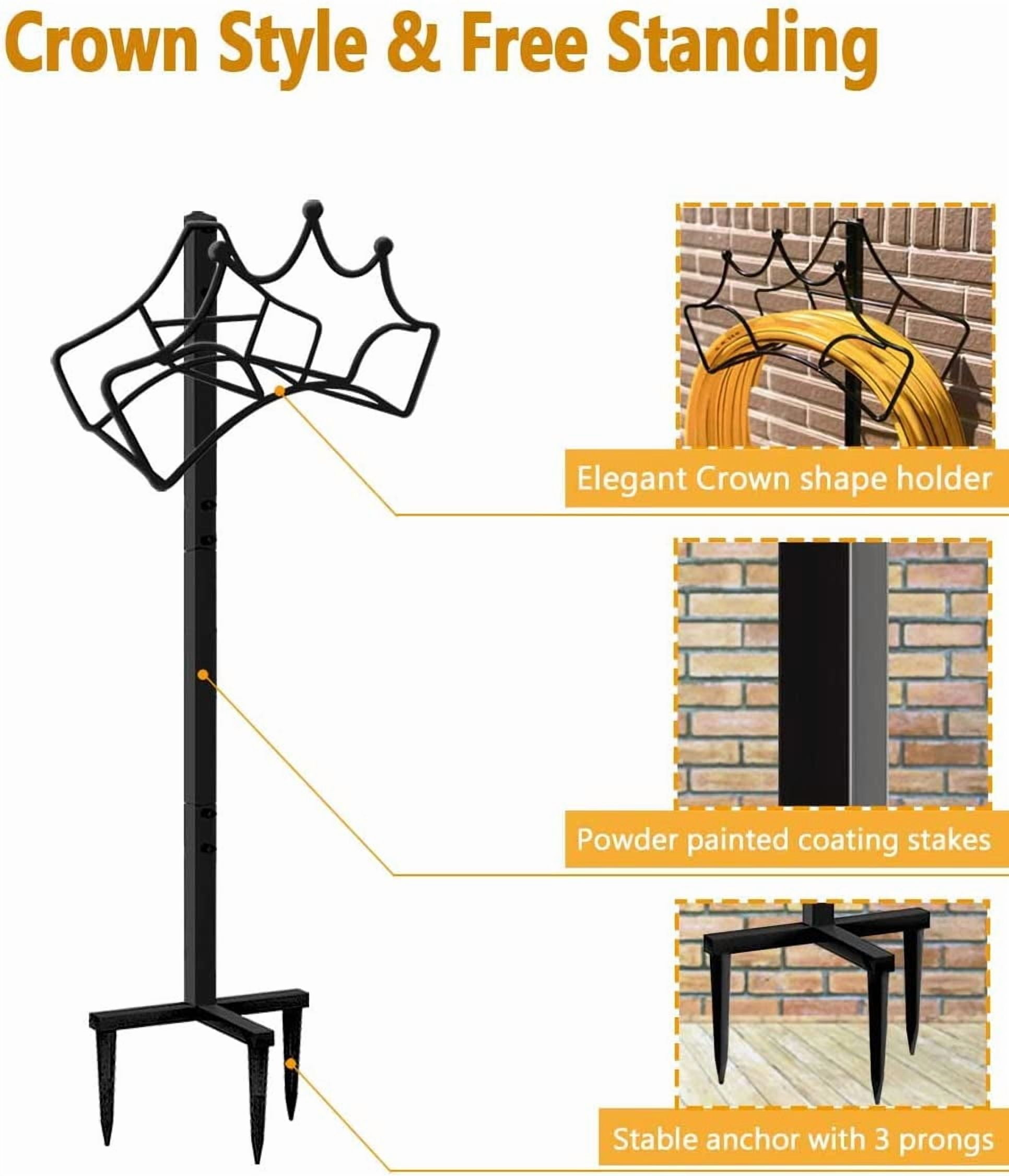 Freestanding Garden Hose Stand Holder - Metal Water Pipe Reel Rack for Outdoor, Shiny Black