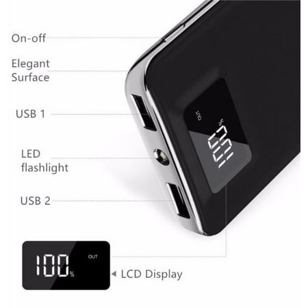 20,000mAh HIgh Speed Digital Power Bank FAST CHARGER Portable Ultra High Capacity 3.4A 2-Port USB +Led Flashlight External Battery Backup, For All Cell / Smart Phone Tablet Laptop Iphone Galaxy & (Best Backup Battery Charger)