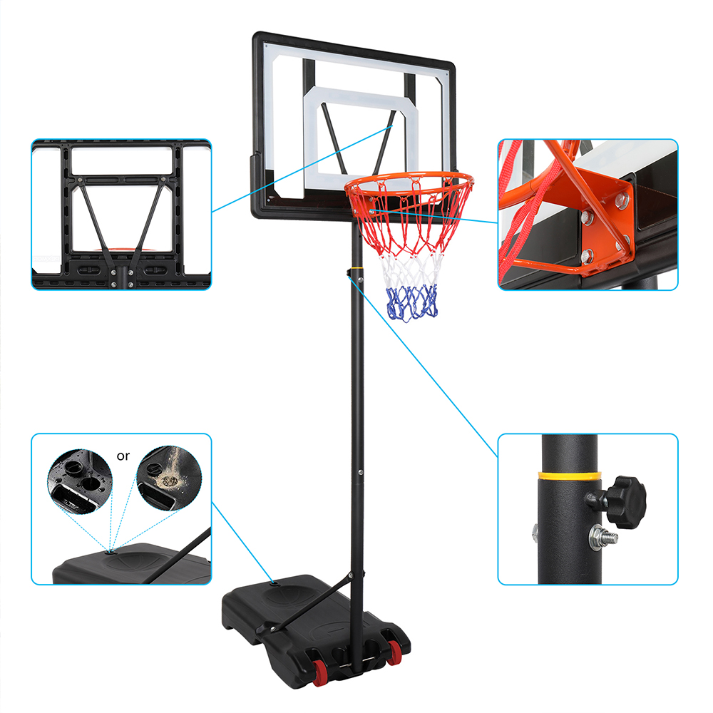 Zimtown 6.5ft-8ft Portable Basketball Hoop System Stand, Height Adjustable Basketball Goal, with 32"W PVC Backboard 2 Nets Wheels, for Youth Kids Teenagers Indoor Outdoor Playing - image 5 of 8