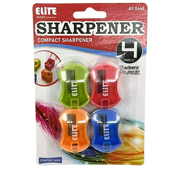 Single Hole Assorted Color Compact Pencil Sharpeners: 4CT