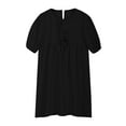 thumbnail image 4 of Jinhomg Girls Short Sleeve Dresses Trendy Tie Front Mini Dress Cute Ruffle Pleated A Line Tunic Dresses Summer Playwear Black 120, 4 of 8