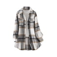 thumbnail image 3 of Liacowi Women Juniors Loose Shirt Jacket Plaid Outwear Lapel Long Sleeve Vintage Shacket Casual Tops Coat for Teen, 3 of 4
