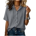 thumbnail image 2 of Feancey Womens Cotton Linen Hooded Shirt Short Sleeve Button Down Blouses Summer Casual Lightweight Hoodie Tops with Drawstring Gray XXL, 2 of 7