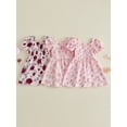 thumbnail image 3 of BemeyourBBs Kids Toddler Baby Girl Summer Smocked Dress Cute Little Girl Sundress Short Sleeve Square Neck Pleated Flower Print Casual Princess Party Dress Clothes, 3 of 9
