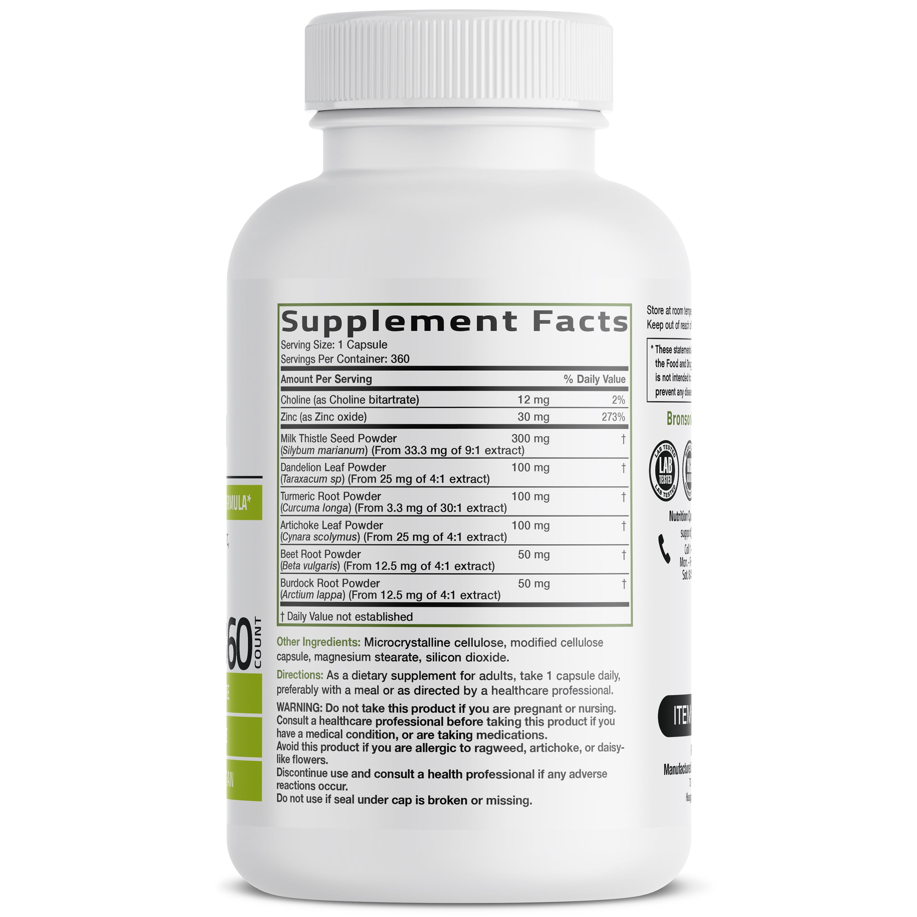 Bronson Liver Detox Advanced Detox & Cleansing Formula Supports Health Liver Function with Milk Thistle, Dandelion Root, Turmeric, Artichoke Leaf & More, Non-GMO, 360 Vegetarian Capsules