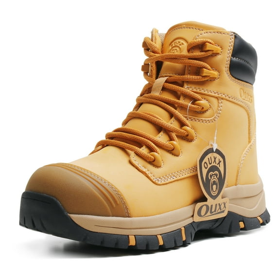 OUXX Work Boots for Men, Steel Toe Safety Boots with Side YKK Zipper, Waterproof Leather, Slip-Resistant Puncture-Proof Sole, ASTM F2413-18 EH Rated