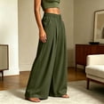 thumbnail image 6 of Smsaxvxz Women's Wide Leg Sweatpants Casual Solid Zipper Button Elastic Waist Work Travel Pants with Pockets Army Green L, 6 of 8