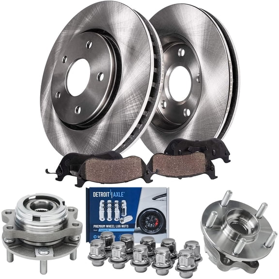 Detroit Axle - Front Wheel Bearing Hubs Brake Kit for 07-13 Nissan Altima, Brake Rotors Brake Pads Wheel Bearing Hubs Wheel Lug Nuts 2008 2009 2010 2011 2012 Replacement : 11.65 inch Front Rotors