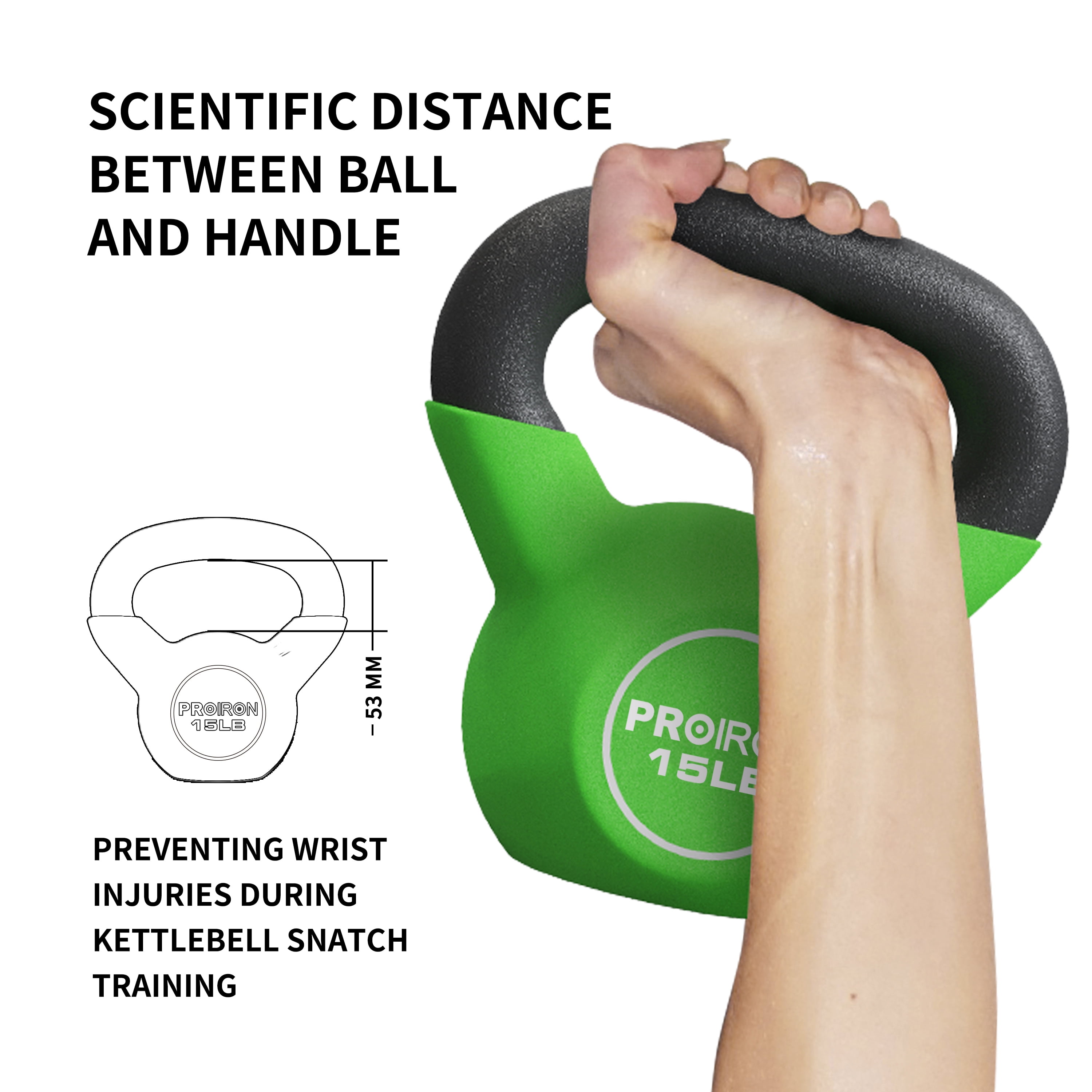 PROIRON Neoprene Coated Kettlebell 15Lb, Single