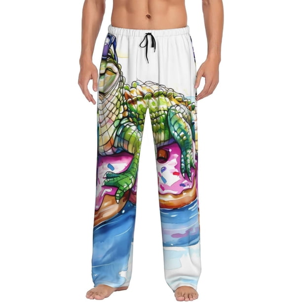 Fotbe Alligator Donut Pool Float Pantalones de Pijama para Hombre, Pantalones de Dormir, Pantalones de Casa con Cintura Ajustable y Bolsillos-Small