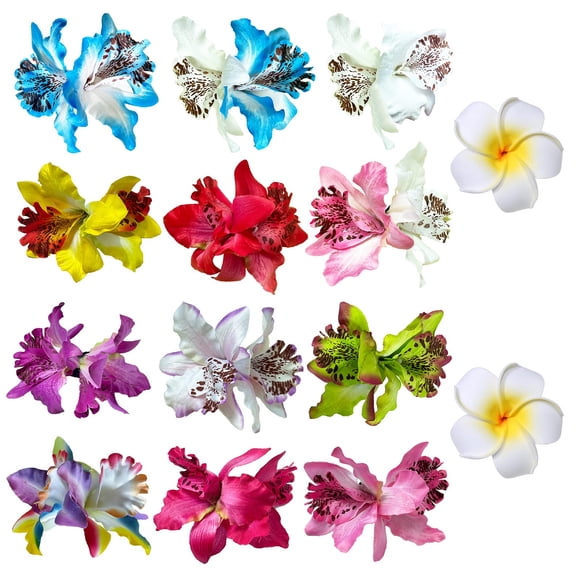 14 pinzas para el pelo de orquídea Plumeria, pasadores de flores de gasa, multicolor, florales, para mujer, tocado de novia, bohemio, hawaiano, luau tropical, decoración para bodas, fiestas en la play