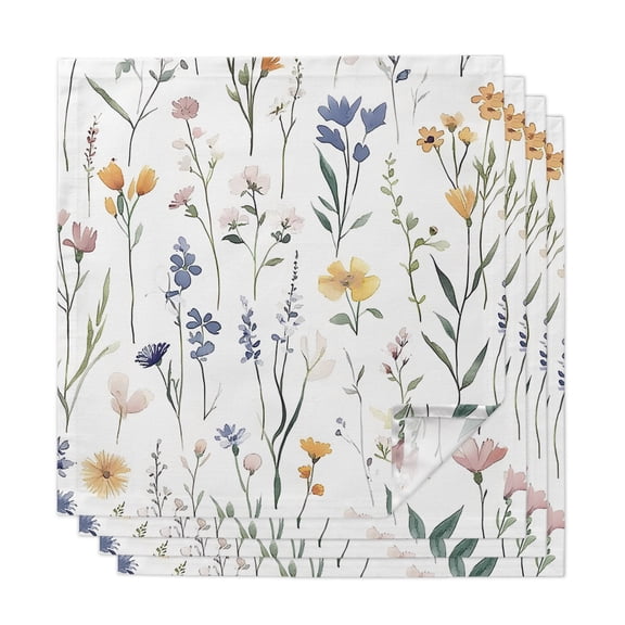 Watercolor Wildflowers Cloth Napkins, Spring Botanical Floral Washable and Reusable Dinner Napkins Set of 4, Table Napkin for Kitchen Party Birthday Wedding Hotel Housewarming 20"x20"