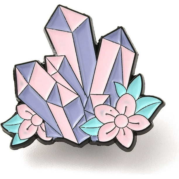 6 Broches de Aleación Esmaltada con Gema de Colores y Flor, 26x29x10.5mm, Electroforesis, Negro, con Cierres de Mariposa