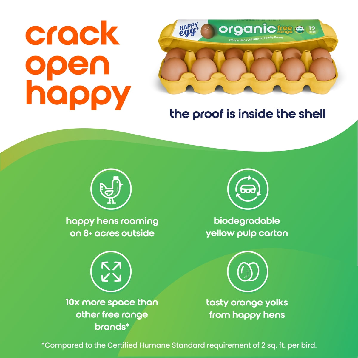 Happy Egg Co. Organic Free-Range Large Brown Eggs, 12 Count (Dozen)