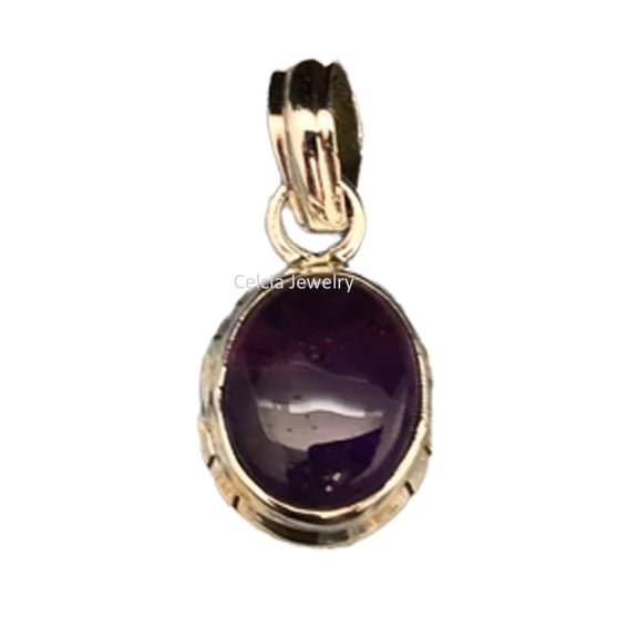 Real 925 Sterling Silver Pendant For Men Women, Genuine Purple Amethyst Cabochon Oval Gemstone Amazing Handcrafted February Birthstone Gift