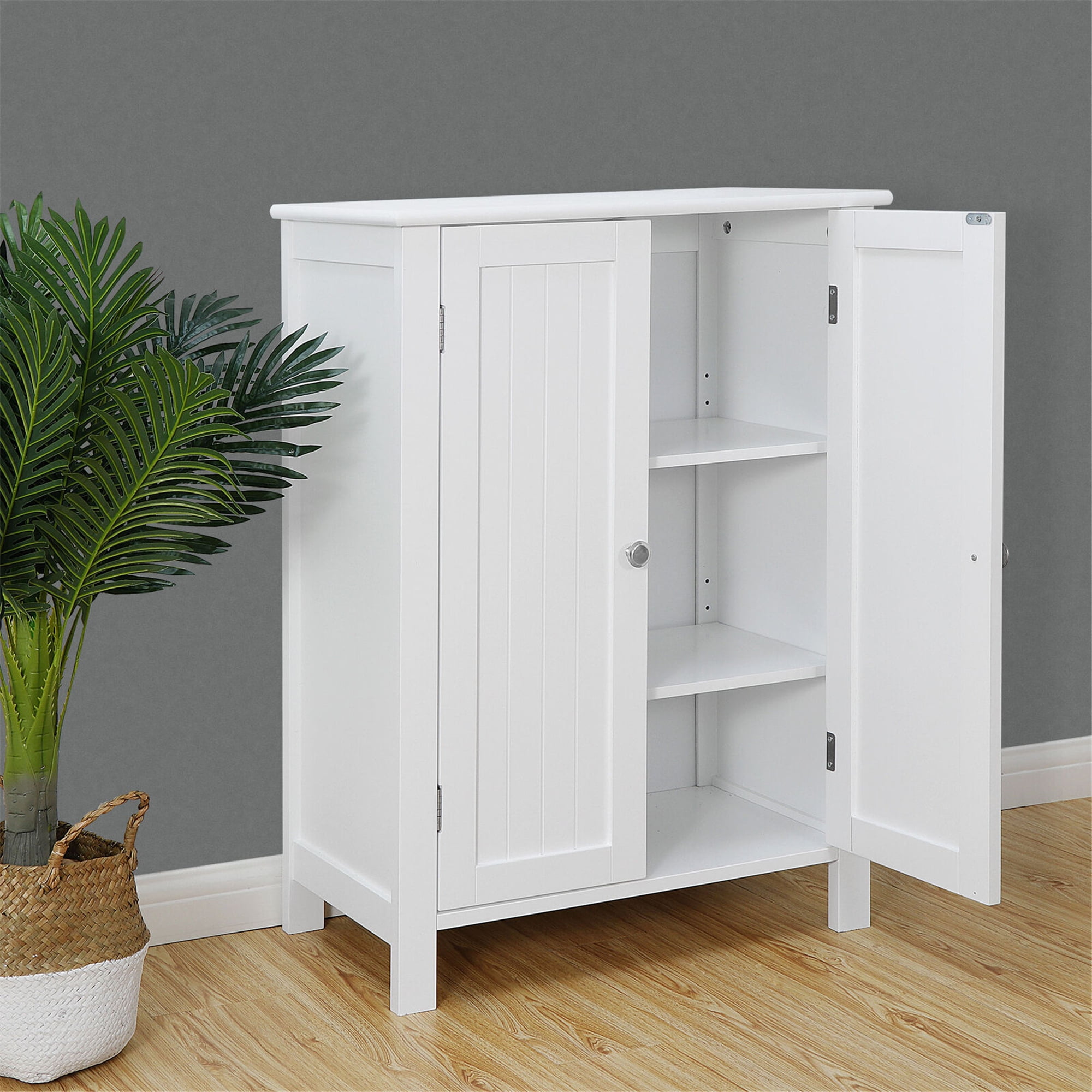 White Wooden Bathroom Floor Cabinet Storage Cupboard Home ...